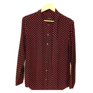 Black silk Equipment button down with red hearts.